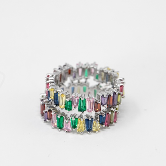 multi colored silver rhinestone ring stackable - Picture 3 of 8